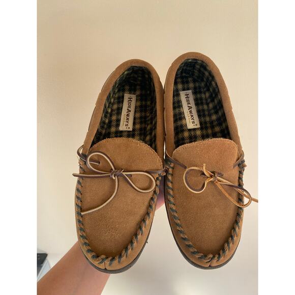 LB Evans Hideaways plaid lined leather slip on loafers mocassins mens 10 - Picture 4 of 7